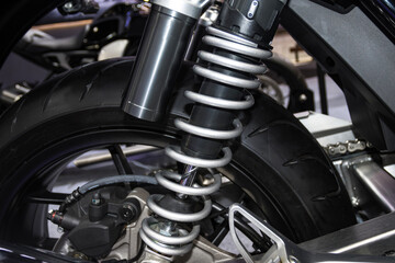 Fototapeta na wymiar black Shock Absorbers part of Motorcycle for absorbing jolts