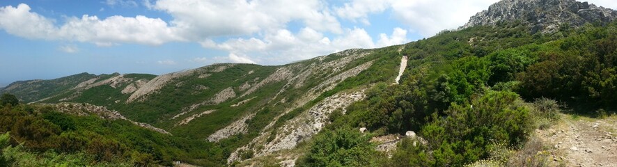 Panoramic view of the Montiferru region in Sardinia, Italy