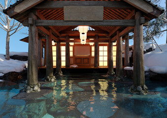 3D Rendering Japanese Winter Spa