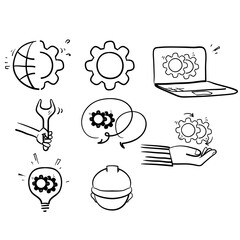 hand drawn doodle Engineering and Manufacturing line icons