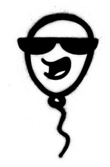 graffiti balloon character sprayed in black over white