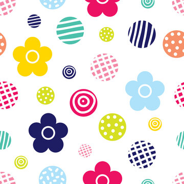 Flowers polka dot. Vector seamless pattern. Seamless pattern can be used for wallpaper, pattern fills, web page background, surface textures.