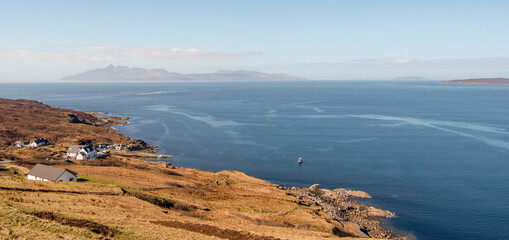 Looking south from Elgol, Skye towards Isle of Rum on a hazy and sunny day.