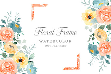 Yellow orange watercolor floral frame background