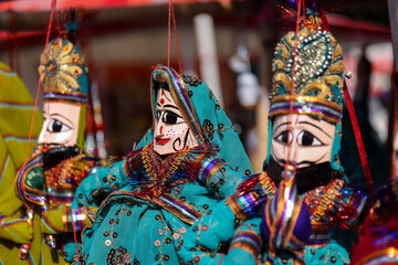 Obraz premium Puppet Show, Rajasthani colorful hand made puppet on display.