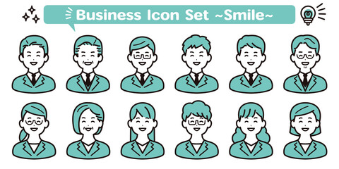 シンプルなビジネスの人物アイコン素材セット　笑顔