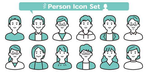 私服のシンプルな人物アイコン素材セット