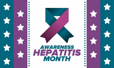 Hepatitis Awareness Month in May. Annual campaign in United States. Viral infection, liver problem. Hepatitis testing day. Control and protection. Prevention campaign. Medical healthcare vector design