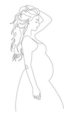 Silhouette of a beautiful pregnant woman. Girl or woman in a minimal style for printing on a poster or textiles.