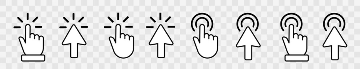 Cursor mouse arrows icons set. Hand click for app and web design. Cursor finger pointer. Vector illustration isolated. - obrazy, fototapety, plakaty