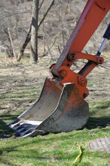 close up of a backhoe bucket
