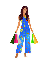 Woman holding shopping bags. vector