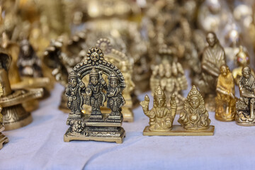 Brass products of Indian god  in Indian souvenir store.