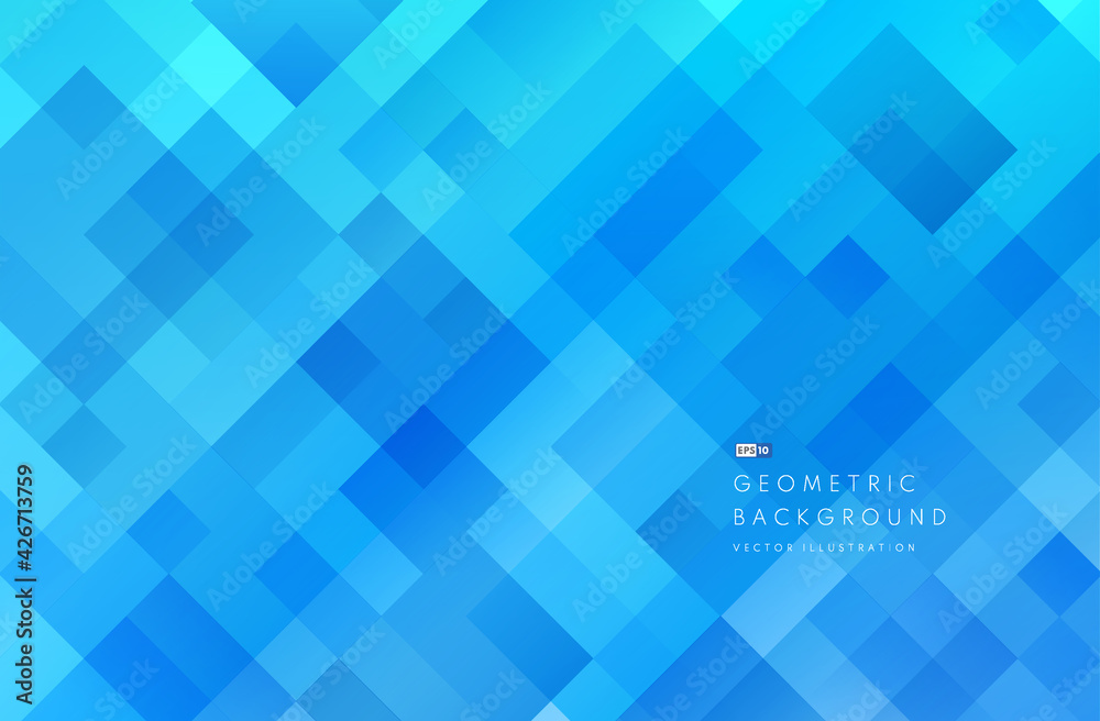 Wall mural abstract technology blue color banner. modern light blue geometric square shape overlapping layer ba
