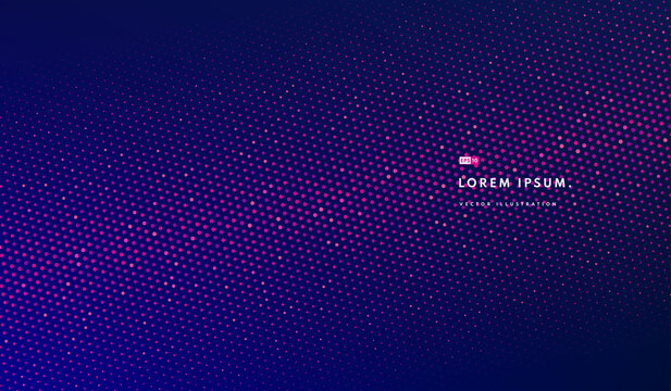 Abstract glow pattern dots banner, Pink and red color halftone on dark blue background. Simple flat design with copy space. Minimal and modern banner design. Tech futuristic style. Vector illustration