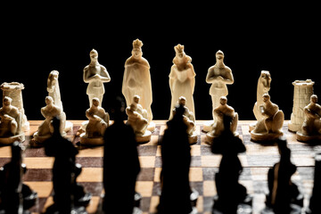 abstract chess strategy concept. side view to chessboard