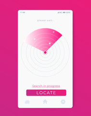 Search app with radar, mobile ui vector template