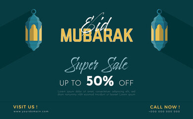 eid sale minimal web banner template promotion design for business or company for web landing page, web ad, presentation, social, poster, print media. green background