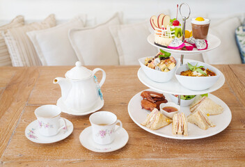 Afternoon tea ceremony, Many desserts in restaurant