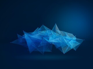 Futuristic polygonal background of low poly surface with connected dots and lines. Abstract 3d rendering.