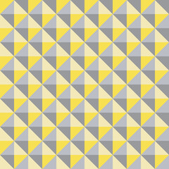 Vector 3D pyramid shaped stud seamless pattern background. Studded backdrop with shaded triangles. Yellow grey duotone repeat. Modern tactile texture design. Geometric all over print for business