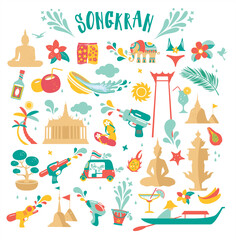 Songkran celebration party set icons vector illustration design for Thai new year