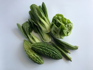 green vegetables on white background