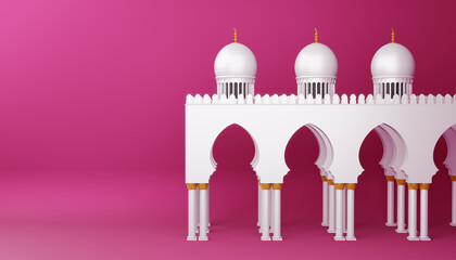 Ramadan Kareem background, mosque building, 3d rendering.