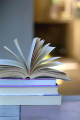 Stack of books. Selective focus.