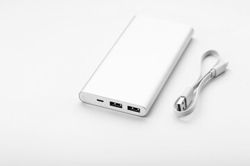 Gray Power Bank on white background free space