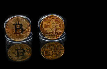Bitcoin gold coin, with copy space