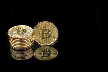 Bitcoin gold coin, with copy space