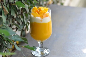 mango smoothie or mango yogurt smoothie with mango