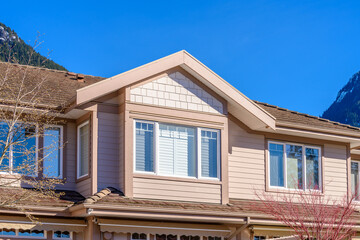 Top of a very neat and colorful home with gorgeous outdoor landscape in suburbs of Vancouver, Canada