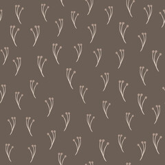 Fototapeta premium Abstract nature autumn seamless pattern with little random berry branches ornament. Grey background.