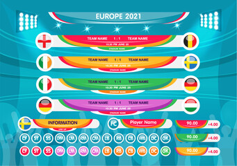 Soccer European championship 2021. soccer playing field with strategy elements. set of infographic elements. Vector illustration. 