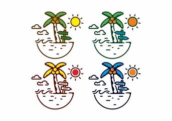 Colorful flat illustration of beach and coconut trees