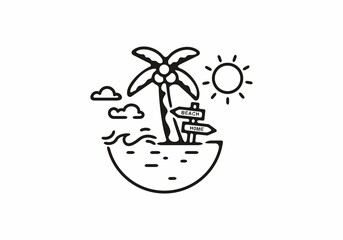 Black line art of beach illustration with coconut trees
