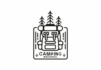 Fototapeta premium Black line art of camping backpack