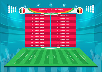 Soccer European championship 2021. soccer playing field with strategy elements. set of infographic elements. Vector illustration. 
