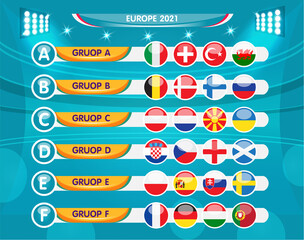 Soccer European championship 2021. soccer playing field with strategy elements. set of infographic elements. Vector illustration. 