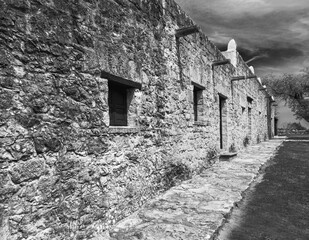 Fototapeta na wymiar Historic rock wall in black and white