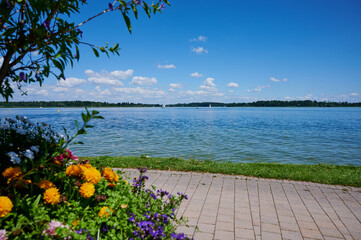 view to the German lake Chiemsee in the village Prien