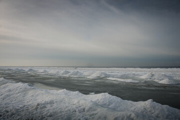 Fototapeta premium Snow and glaciers on the Baltic coast on a cold winter day