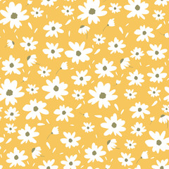 Seamless Pattern Small Flowers on a Yellow Background for Design Vector Illustration