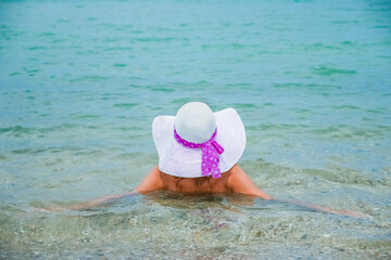 happy girl at sea in greece on sand nature
