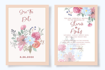 Romantic hand painting floral wedding invitation card set  watercolor