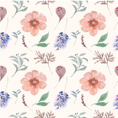 spring floral watercolor seamless pattern.