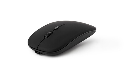 wireless black mouse isolated on white background