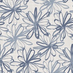 Naadloze Franse boerderij linnen bedrukte bloemendamast achtergrond. Provence blauw grijs linnen patroon textuur. Shabby chique stijl geweven achtergrond wazig. Textiel rustiek all-over print